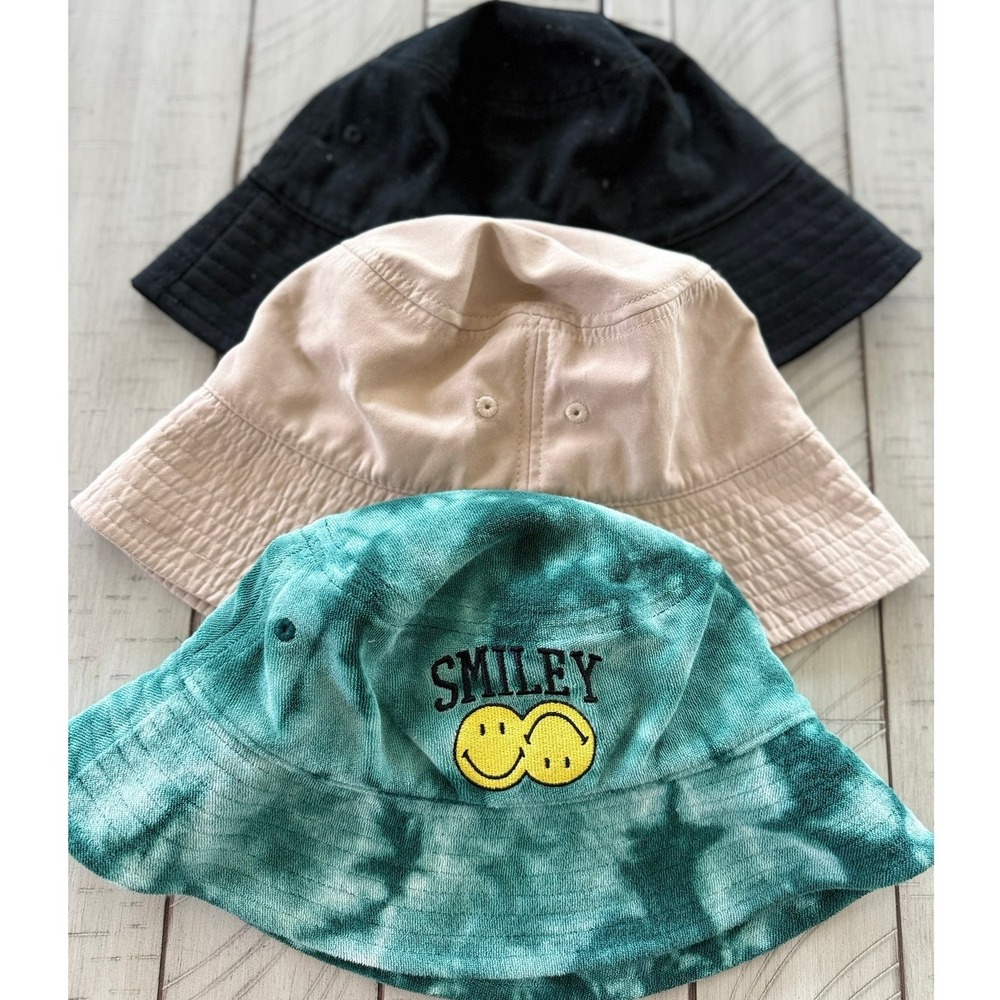 G- 001- H&M Bucket Hat Bundle 3pc Smiley Tie Dye Corduroy Black Tan Mens Womens